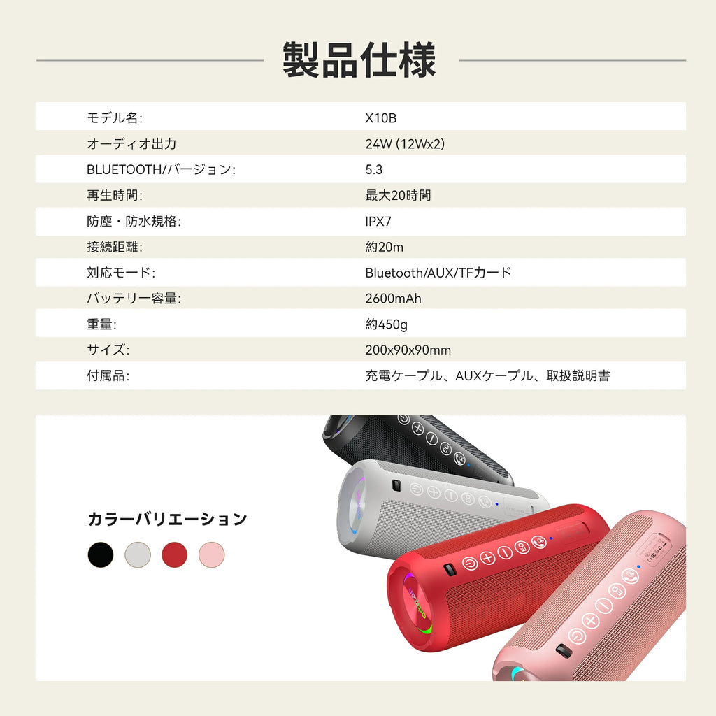 Ortizan X10 24W ポータブルBluetoothスピーカー｜IPX7防水・30時間再生