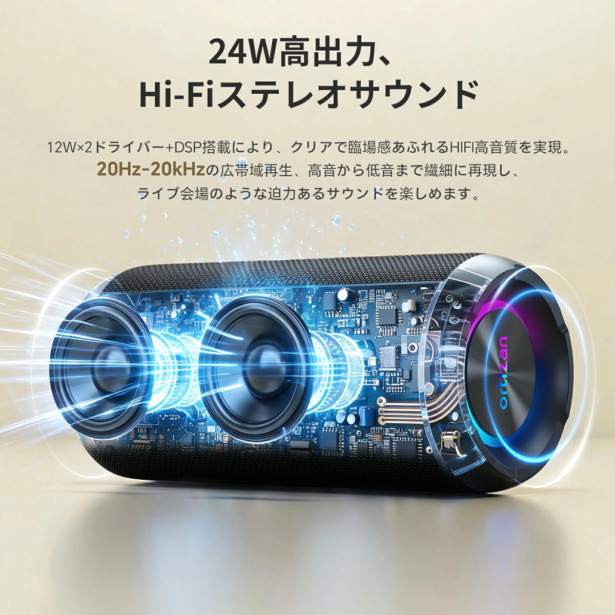 Ortizan X10 24W ポータブルBluetoothスピーカー｜IPX7防水・30時間再生
