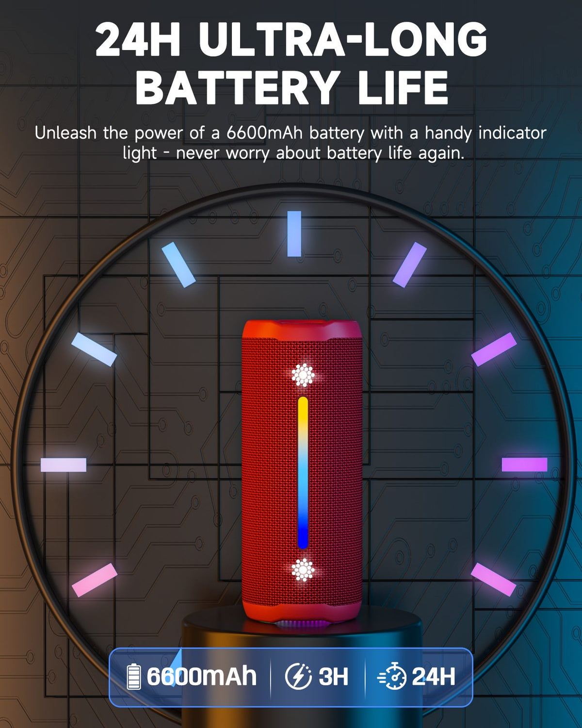 Ortizan 25W ポータブルBluetoothスピーカー｜IPX7防水・24時間再生・LEDライト（商品画像5）