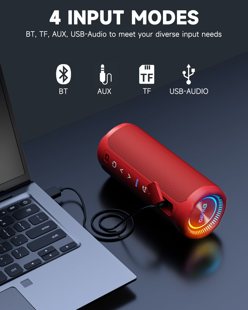Ortizan 25W ポータブルBluetoothスピーカー｜IPX7防水・24時間再生・LEDライト（商品画像7）