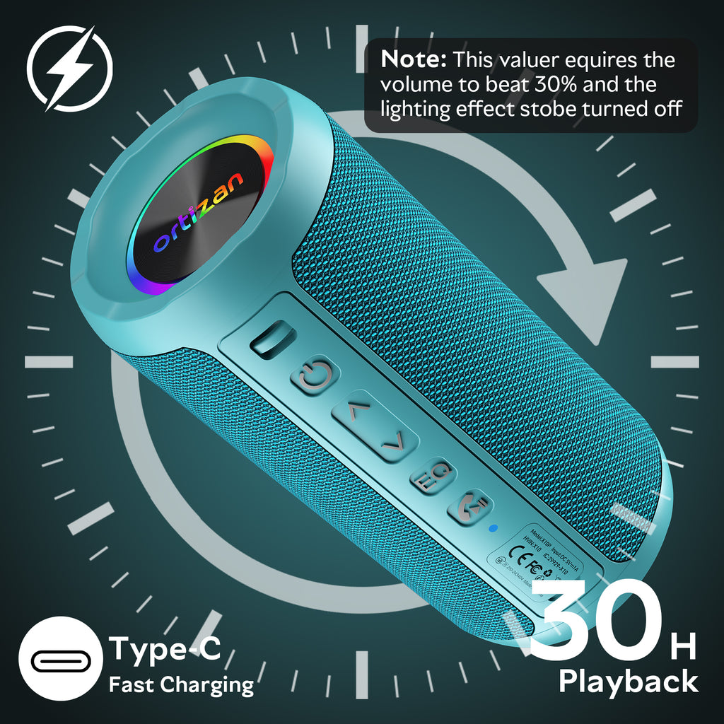 Ortizan ポータブルBluetoothスピーカー｜LEDライト・30時間再生・IPX7防水（商品画像4）
